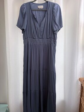 Anthropologie Slate Blue Pleated Maxi Dress